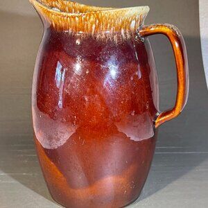 Vintage Hull Brown Drip Glazed Oven Proof 9” Pottery Pitcher w/ D Handle (866)
